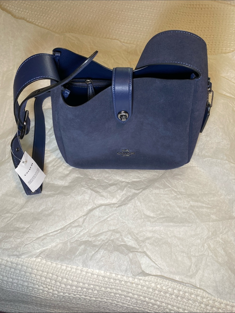 NWT Coach Navy Suede Hadley Shoulder Bag💙